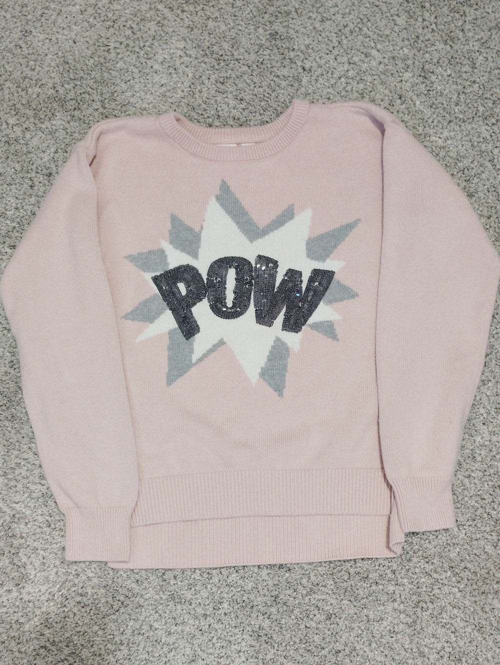 GAP Pink Sequin 'POW' Crewneck Sweater